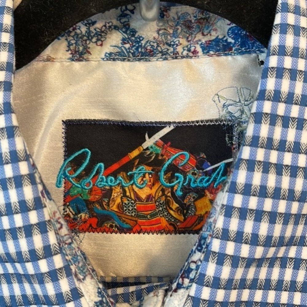 Robert‎ Graham Men's Button Down Blue Geometric Floral size M - Picture 5 of 7